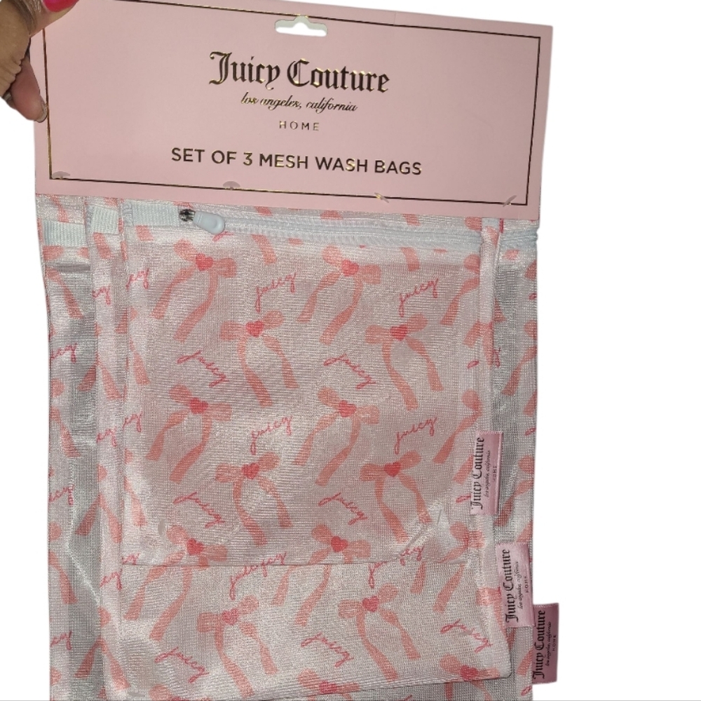 Juicy Couture Pink Bow Mesh Wash Bags